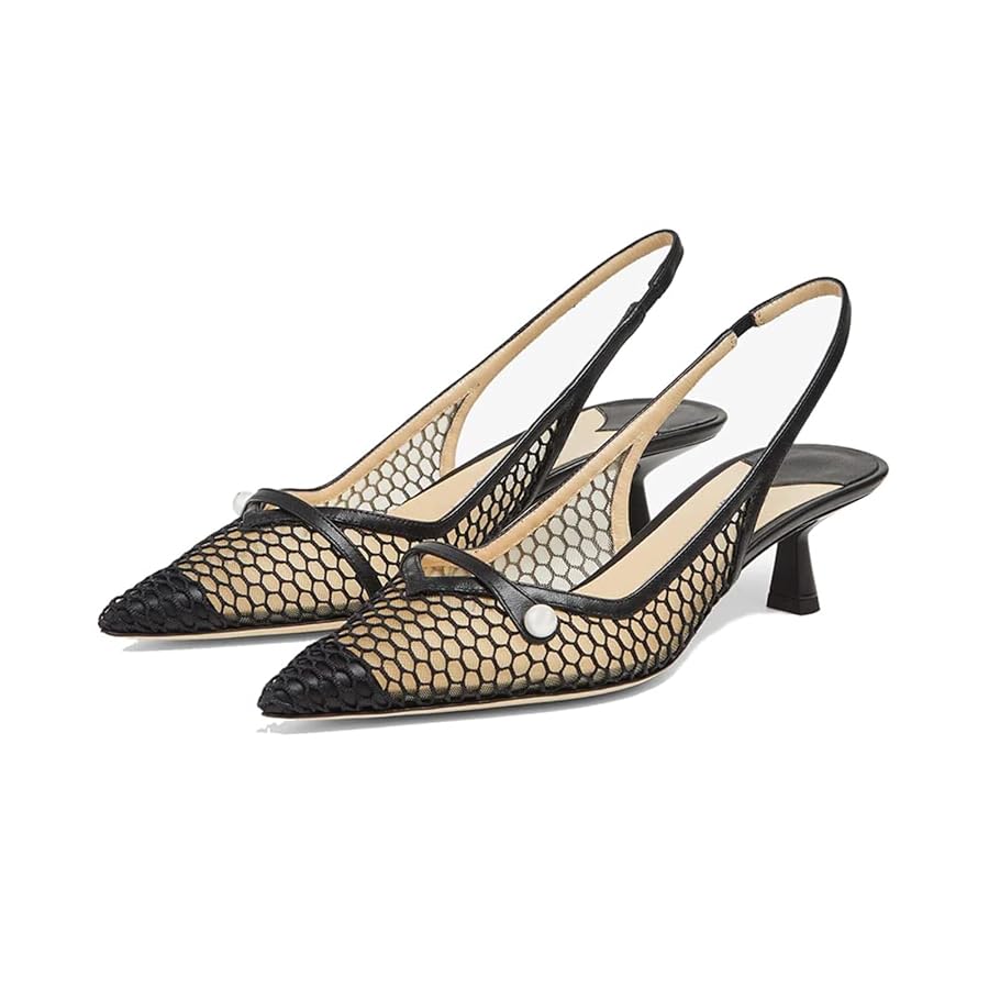 Amazon.com: MIRAAZZURRA Black Mesh Slingback Kitten Heels